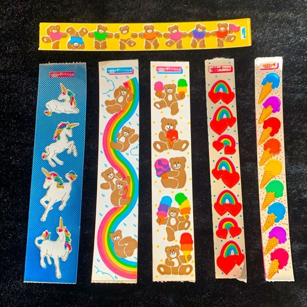 Toots Cardesign Vintage Bear Rainbow Unicorn Hearts Ice Cream Sticker Strips